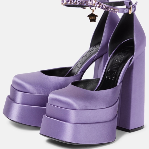 NWT VERSACE Medusa Aevitas embellished satin platform pumps - Picture 2 of 4